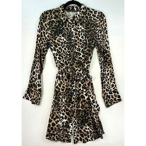 Abercrombie & Fitch Shirt Dress Size XS Beige Leopard Print Button Front Y2K